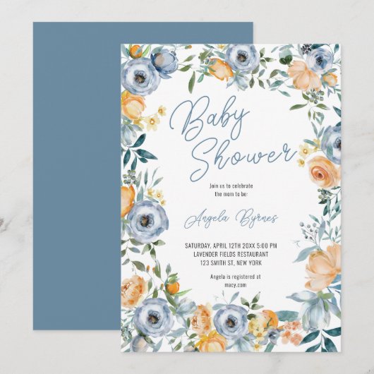 Waterverf Abrikozenpastel Blauw Wild Flowers Kaart (Voorkant / Achterkant)