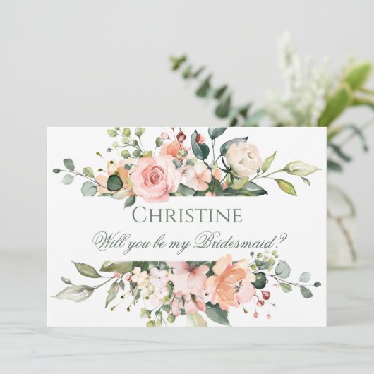 Waterverf abrikozenroze rozen Bridesmaid- verzoek Kaart (Staand voorkant)