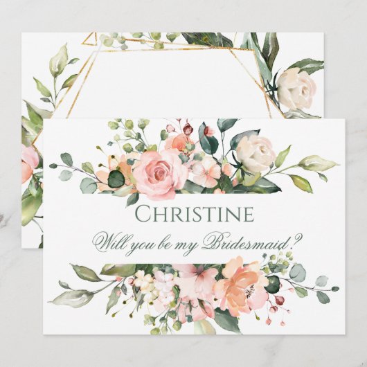 Waterverf abrikozenroze rozen Bridesmaid- verzoek Kaart (Voorkant / Achterkant)