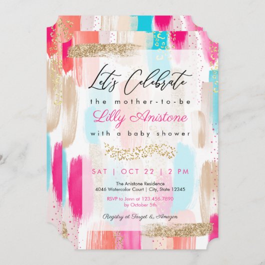 Waterverf Abstract Baby shower Penseelstreken Kaart (Voorkant / Achterkant)