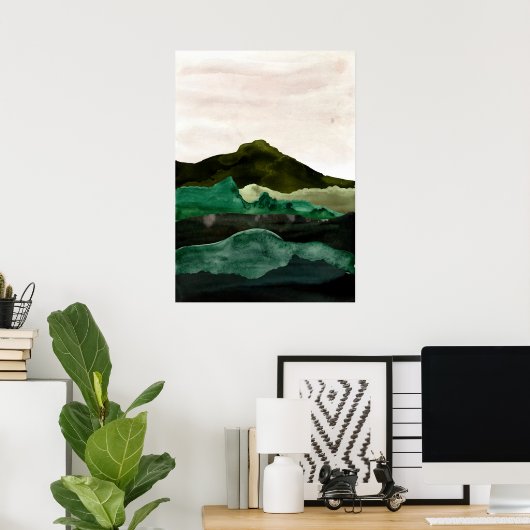 Waterverf abstract berglandschap. Moderne kunst Poster (Thuiskantoor)