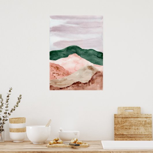 Waterverf abstract berglandschap. Moderne kunst Poster (Keuken)