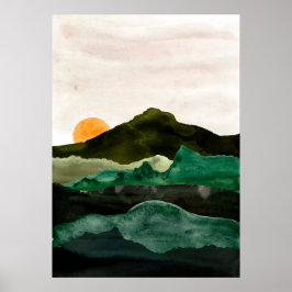 Waterverf abstract berglandschap. Sunset art Poster