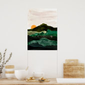 Waterverf abstract berglandschap. Sunset art Poster (Keuken)