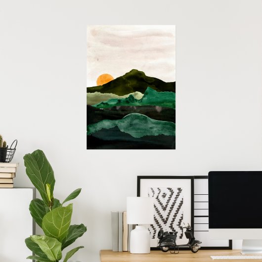 Waterverf abstract berglandschap. Sunset art Poster (Thuiskantoor)