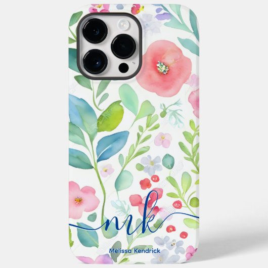 Waterverf Abstract Berries Ferns Flowers Monogram Case-Mate iPhone Case (Achterkant)