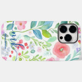 Waterverf Abstract Berries Ferns Flowers Monogram Case-Mate iPhone Case (Achterkant (horizontaal))