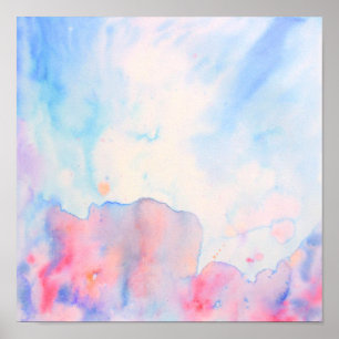 Waterverf Abstract blauw landschapsafdrukken Poster