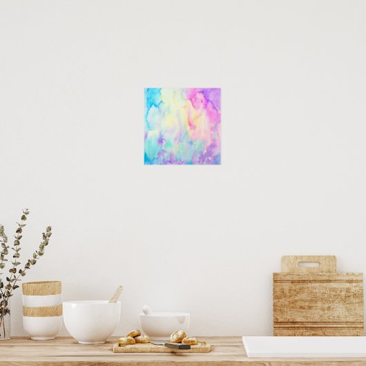 Waterverf Abstract blauw Paars landschap afdrukken Poster (Keuken)