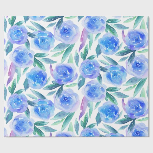 Waterverf abstract blauw tuinpatroon cadeaupapier (Vlak)