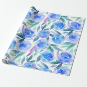 Waterverf abstract blauw tuinpatroon cadeaupapier (Uitgerold)
