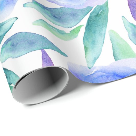 Waterverf abstract blauw tuinpatroon cadeaupapier (Rol Hoek)