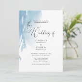 Waterverf Abstract Blauw Wit Floral Wedding Invi Kaart (Staand voorkant)