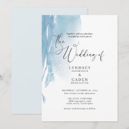 Waterverf Abstract Blauw Wit Floral Wedding Invi Kaart