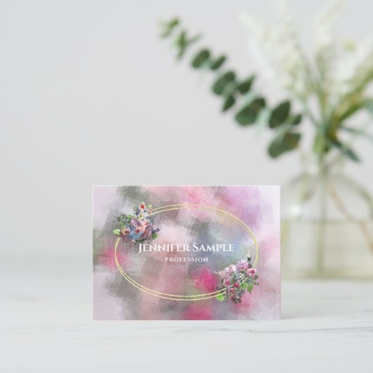 Waterverf Abstract Bloemen Goud Lijst Chic Modern Visitekaartje (Staand voorkant)