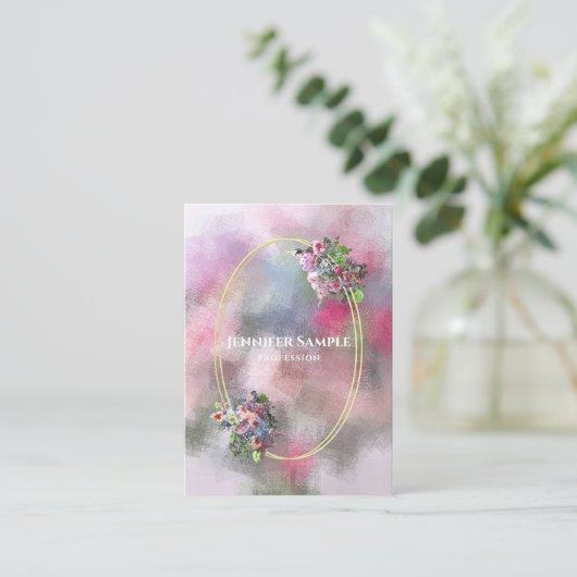 Waterverf Abstract Bloemen Goud Lijst Modern Chic Visitekaartje (Staand voorkant)