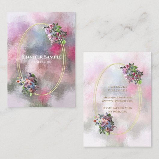 Waterverf Abstract Bloemen Goud Lijst Modern Chic Visitekaartje (Voorkant / Achterkant)