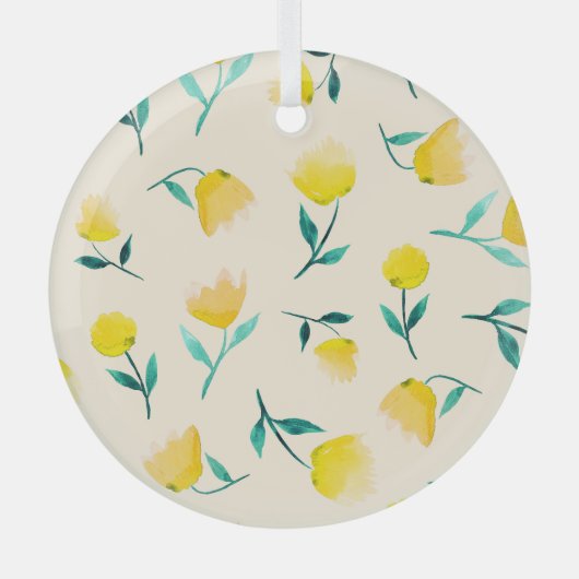 Waterverf Abstract bloemig pioenenpatroon Glas Ornament (Voorkant)