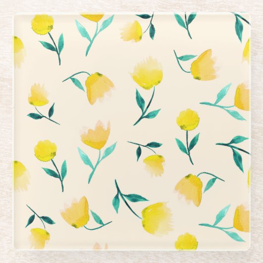 Waterverf Abstract bloemig pioenenpatroon Glazen Onderzetter (Voorkant)