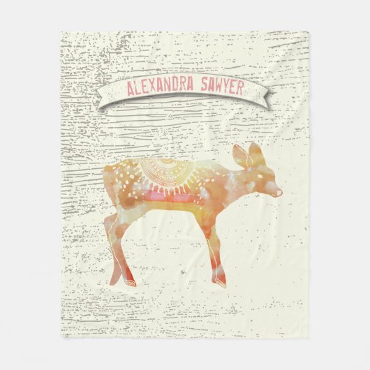 Waterverf Abstract Deer Rustic Wood Patroon Fleece Deken (Voorkant)