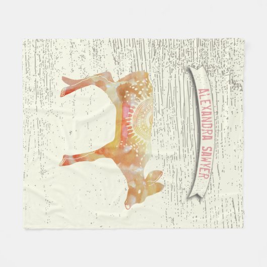 Waterverf Abstract Deer Rustic Wood Patroon Fleece Deken (Voorkant (Horizontaal))