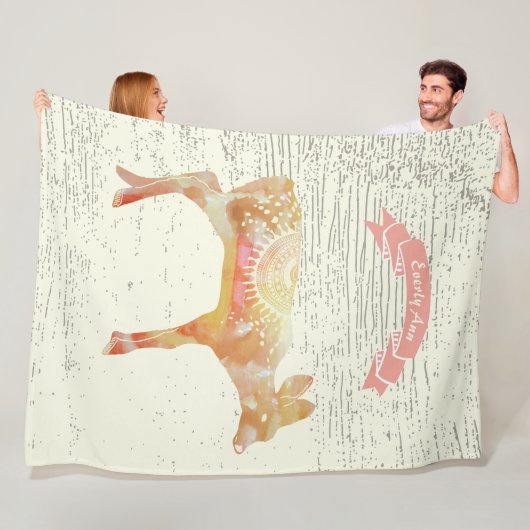 Waterverf Abstract Deer Rustic Wood Patroon Fleece Deken (In situ)