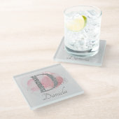 Waterverf Abstract en Glitter Letter D Glazen Onderzetter (Schuin)