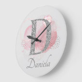 Waterverf Abstract en Glitter Letter D Grote Klok (Hoek)