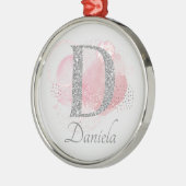 Waterverf Abstract en Glitter Letter D Metalen Ornament (Links)