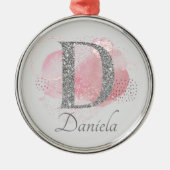 Waterverf Abstract en Glitter Letter D Metalen Ornament (Voorkant)