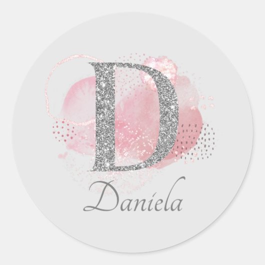 Waterverf Abstract en Glitter Letter D Ronde Sticker (Voorkant)