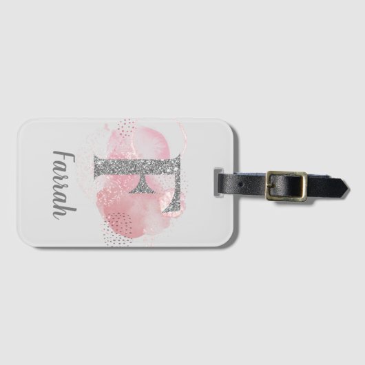 Waterverf Abstract en Glitter Letter F Bagagelabel (Voorkant (horizontaal))