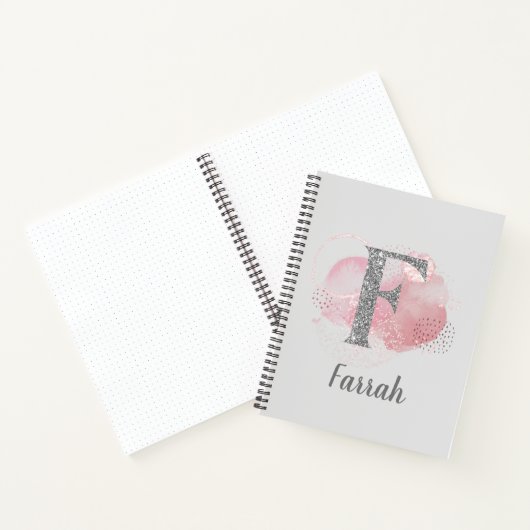 Waterverf Abstract en Glitter Letter F Notitieboek (Binnen)