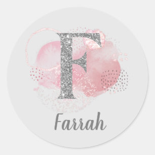 Waterverf Abstract en Glitter Letter F Ronde Sticker