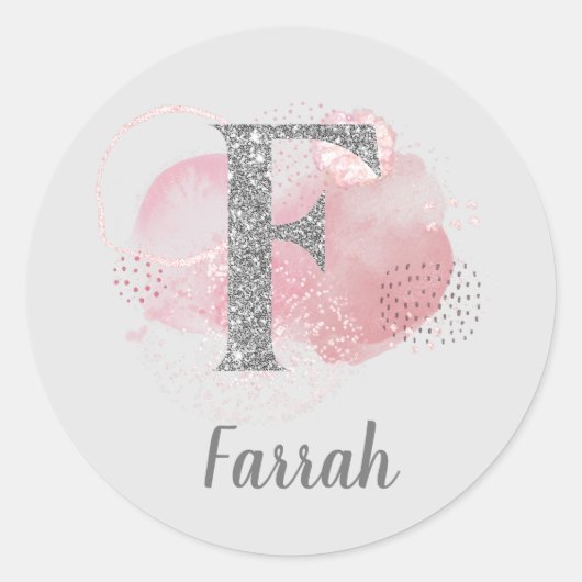 Waterverf Abstract en Glitter Letter F Ronde Sticker (Voorkant)