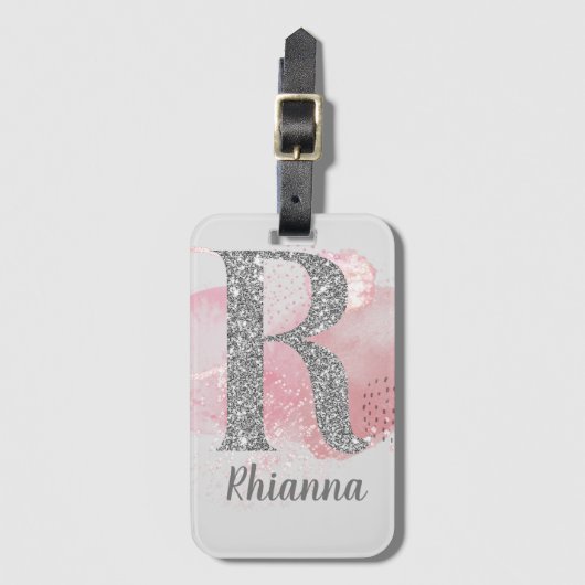 Waterverf Abstract en Glitter Letter R Bagagelabel (Voorkant (verticaal))