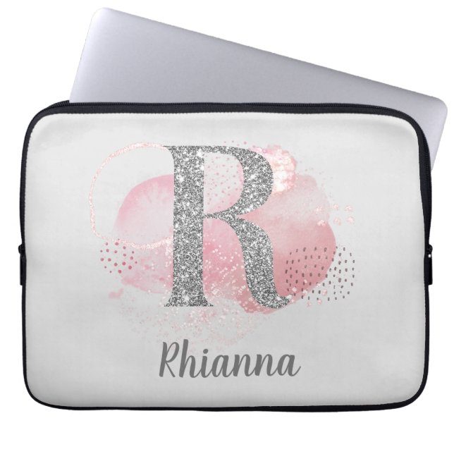 Waterverf Abstract en Glitter Letter R Laptop Sleeve (Voorkant)