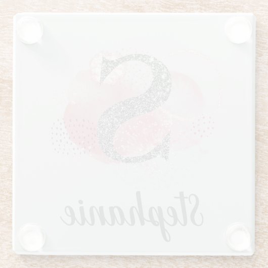 Waterverf Abstract en Glitter Letter S Glazen Onderzetter (Achterkant)