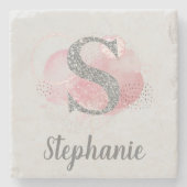 Waterverf Abstract en Glitter Letter S Stenen Onderzetter (Voorkant)