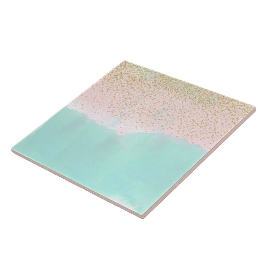 Waterverf abstract en gouden confetti design tegeltje (Zijkant)