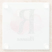 Waterverf Abstract en zilver Glitter Letter R Glazen Onderzetter (Achterkant)