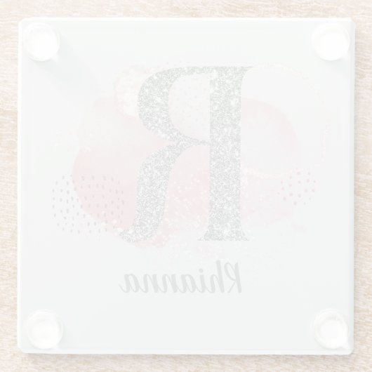 Waterverf Abstract en zilver Glitter Letter R Glazen Onderzetter (Achterkant)