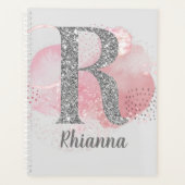 Waterverf Abstract en zilver Glitter Letter R Planner (Voorkant)
