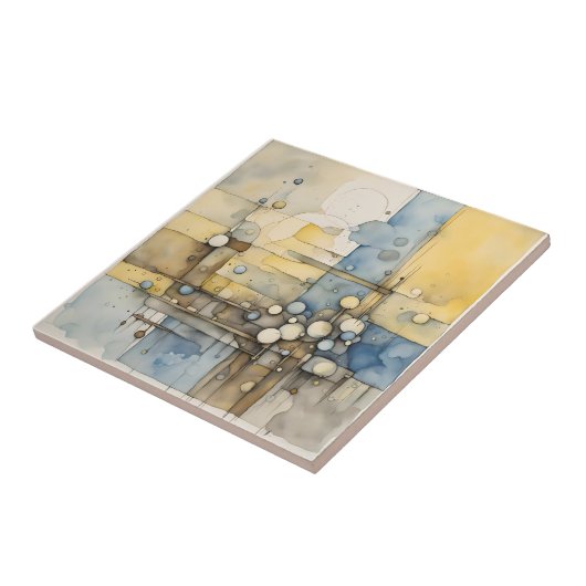 Waterverf Abstract expressionist geel blauw Tegeltje (Zijkant)