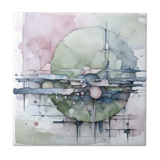 Waterverf Abstract expressionist groen blauw Tegeltje (Voorkant)