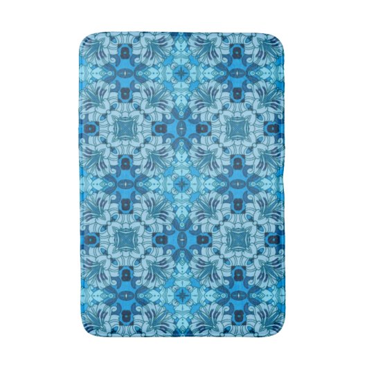 Waterverf Abstract Floral Denim Blue Badmat (Voorkant Verticaal)