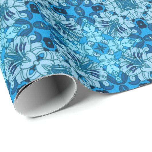 Waterverf Abstract Floral Denim Blue Cadeaupapier (Rol Hoek)