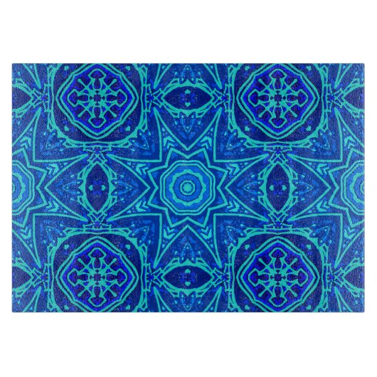 Waterverf Abstract Floral Denim Blue Cutting Bo Snijplank (Voorkant)