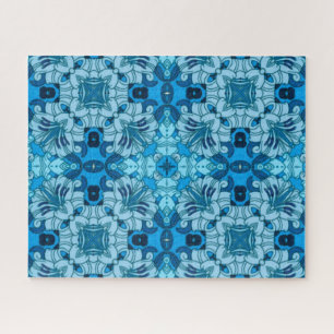 Waterverf Abstract Floral Denim Blue Legpuzzel