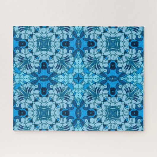 Waterverf Abstract Floral Denim Blue Legpuzzel (Horizontaal)